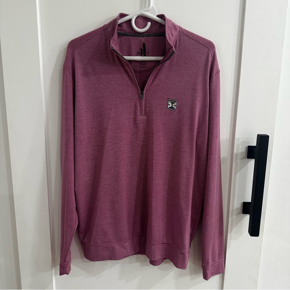 johnnie-O Vaughn 1/4 Zip Pullover Rose Pink Striped Kinloch Golf Logo Medium